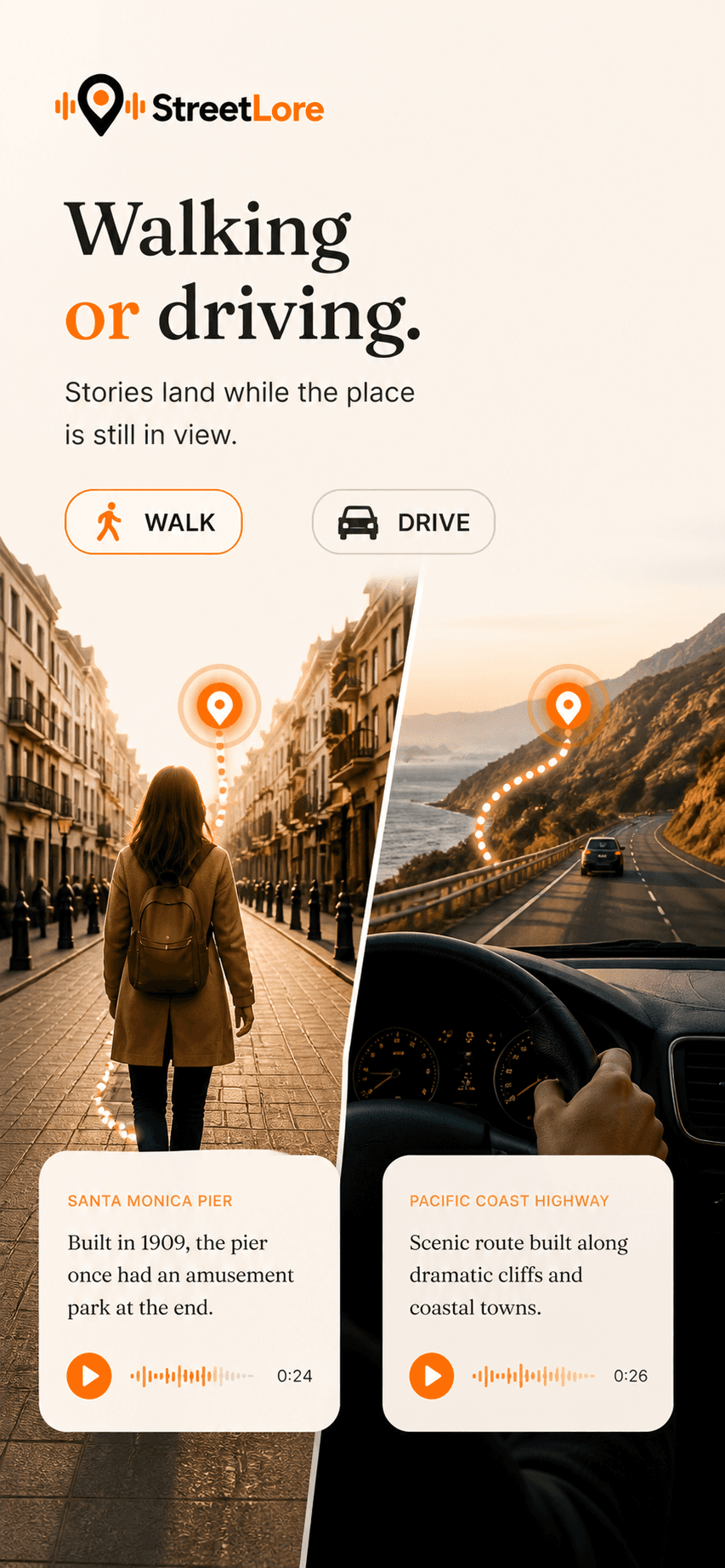 StreetLore — walking or driving